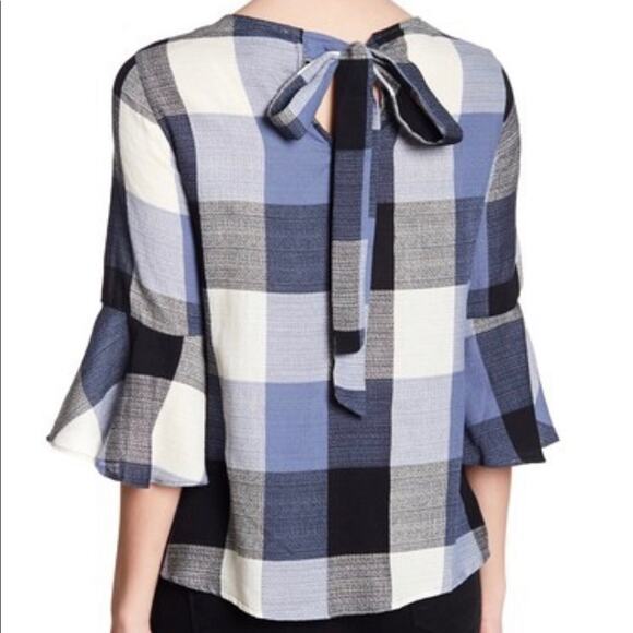 Ro De Top Blue Plaid Bow Back Blouse - Picture 2 of 7